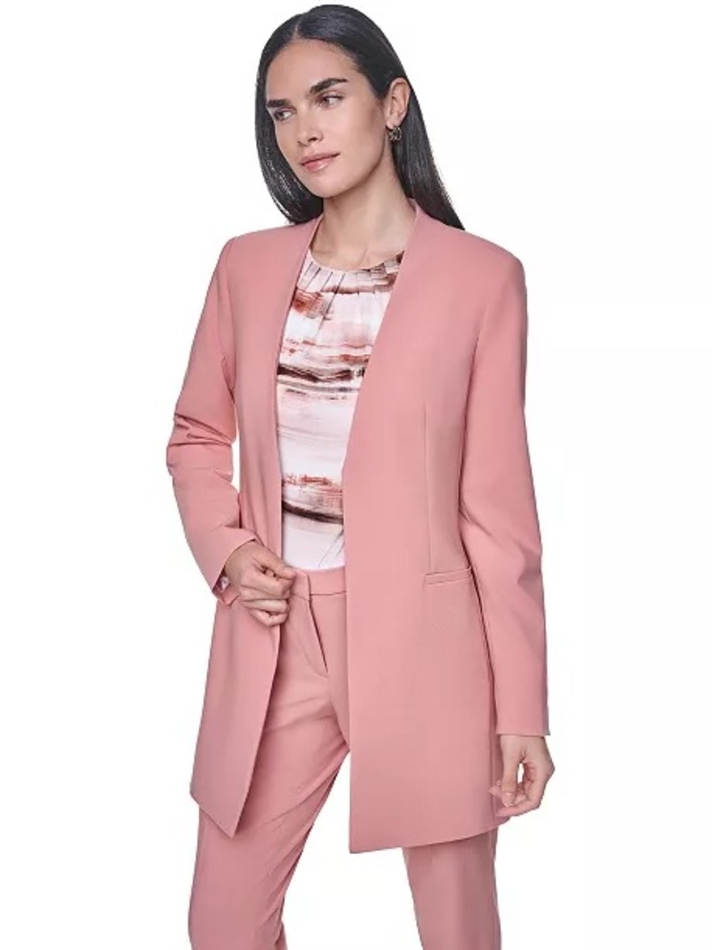 Calvin Klein Dusty Rose Open-Front Long Blazer